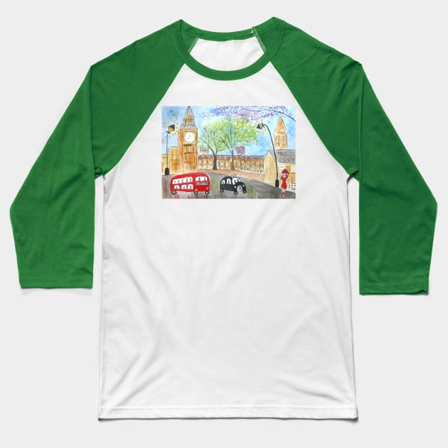 Big Ben, Naive London Image Baseball T-Shirt by Casimirasquirkyart